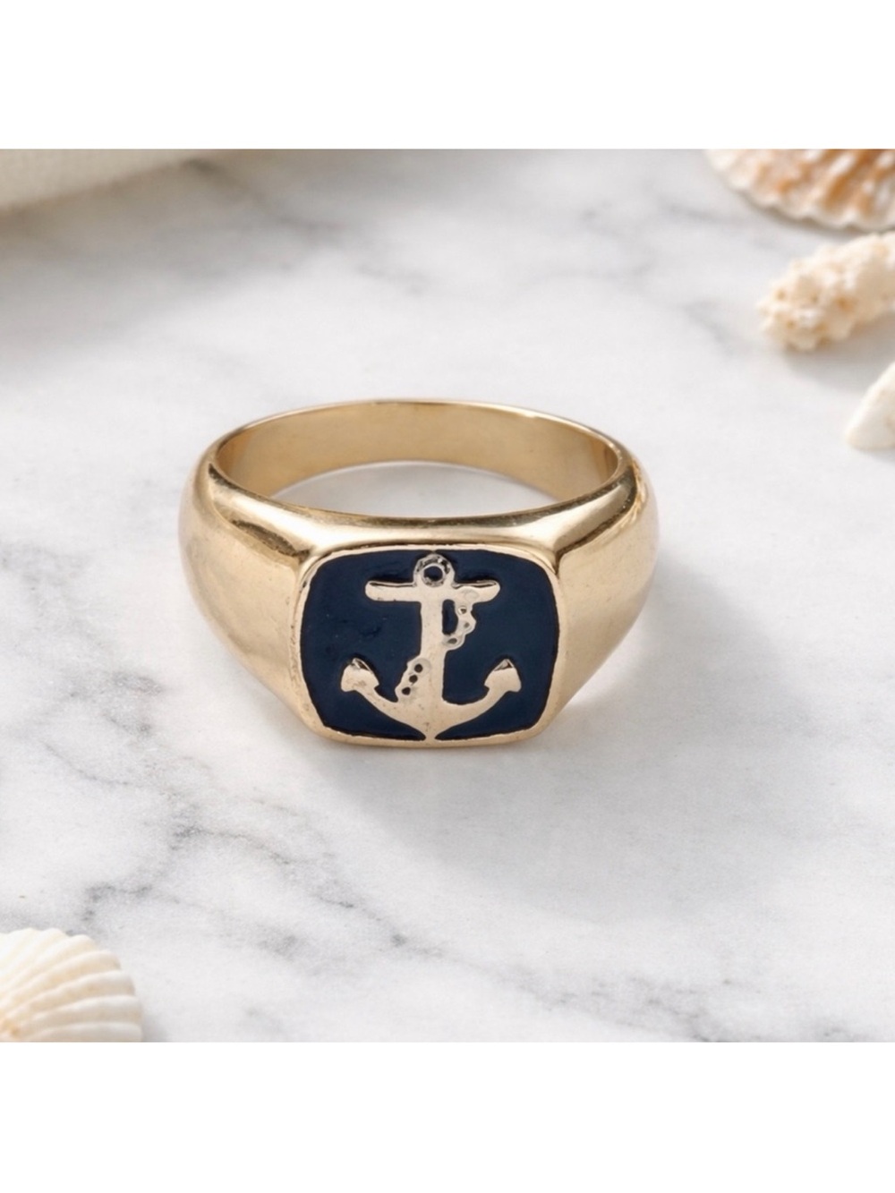 Gold Anchor Ring - Navy